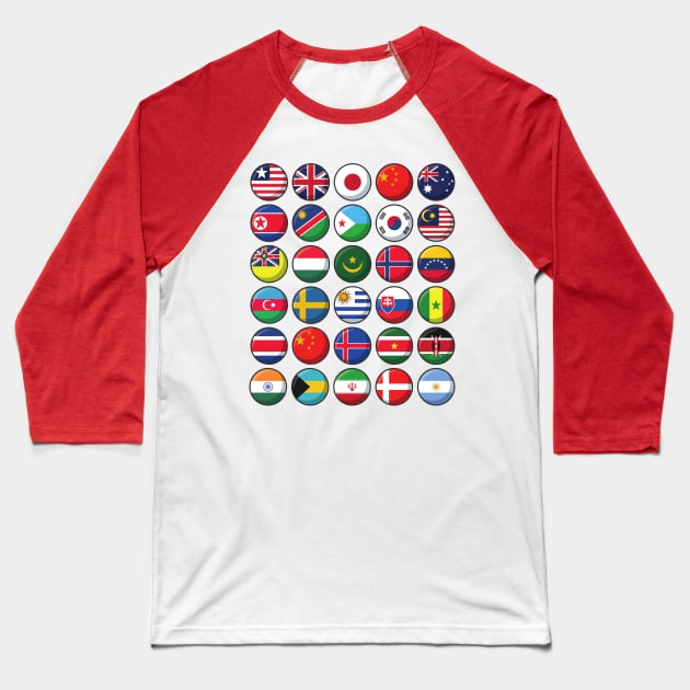 International Flags of the World 30 Countries Circles Baseball T-Shirt by DetourShirts